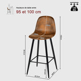 Lot de 6 tabourets de bar industriels avec dossier en suédine - CHARLTON BAR