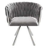 Lot de 4 chaises de salle à manger pivotantes en velours gris avec pieds en métal argenté