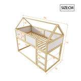 Mezzanine -Bett für Kinder 90x200 cm in massivem Holz mit Skala, Designkabine und natürlichen Holz Finish