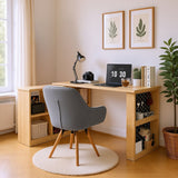 Multifunktionaler Schreibtisch 140x104x75 cm in MDF -Holz mit 6 Speicherfächern, dickem Tablett, Regal und perforiertem Metallischen Panel