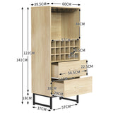 Buffet alto de madera con 18 compartimentos, 2 cajones integrados y soportes de vidrio
