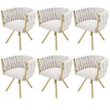 Lot de 6 chaises pivotantes de salle à manger en velours beige avec pieds en métal doré