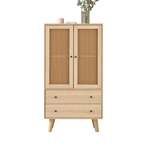Estilo moderno de buffet de madera con puertas y cajones de ratán - 60 x 40 x 120 cm