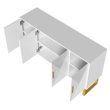 Modernes Weiß- und Holzbuffet mit 3 Schubladen und Schiebetüren mit Lamellen