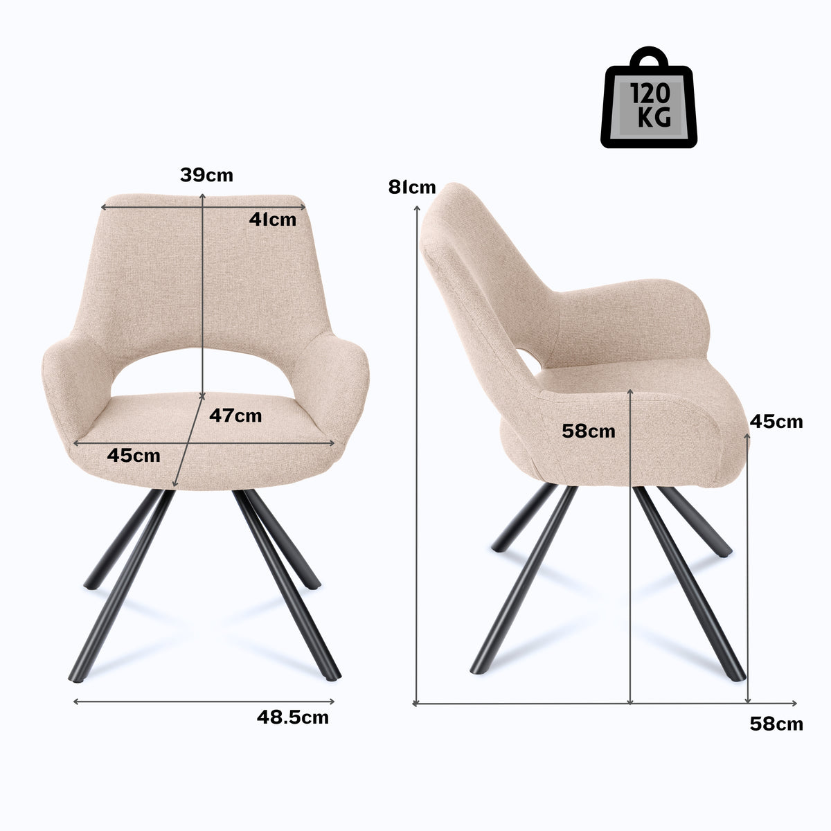 Runder Tisch in Walnussoptik Ø80 cm mit 4 schwarzen Samtstühlen, moderner und komfortabler Stil