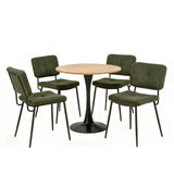 Ensemble de salle à manger de style scandinave composé d'une table ronde en chêne et de 4 chaises en tissu vert