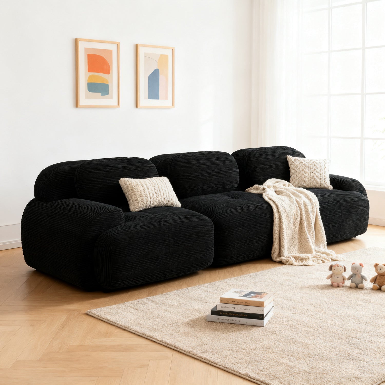 2-Sitzer-Schlafsofa aus dunkelgrauem Stoff mit Seitentaschen, modernes Schlafsofa