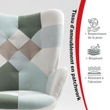 Fauteuil scandinave avec accoudoirs en tissu patchwork aqua à surpiqûres - FUNKEL