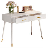 Vestido o escritorio blanco con diseño moderno con 2 cajones espaciosos y pies de metal dorado, 100x40x76 cm.