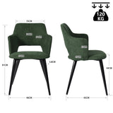 Ensemble table à manger ronde en chêne avec pieds en forme de X et 2 fauteuils en tissu vert de style scandinave pour salle à manger