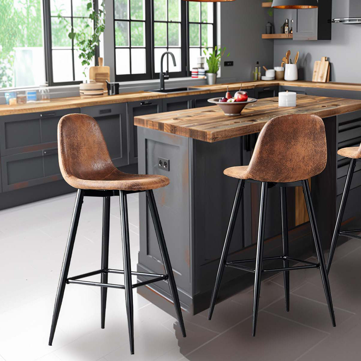 Set di 2 sgabelli da bar industriali con schienale in pelle scamosciata - CHARLTON BAR