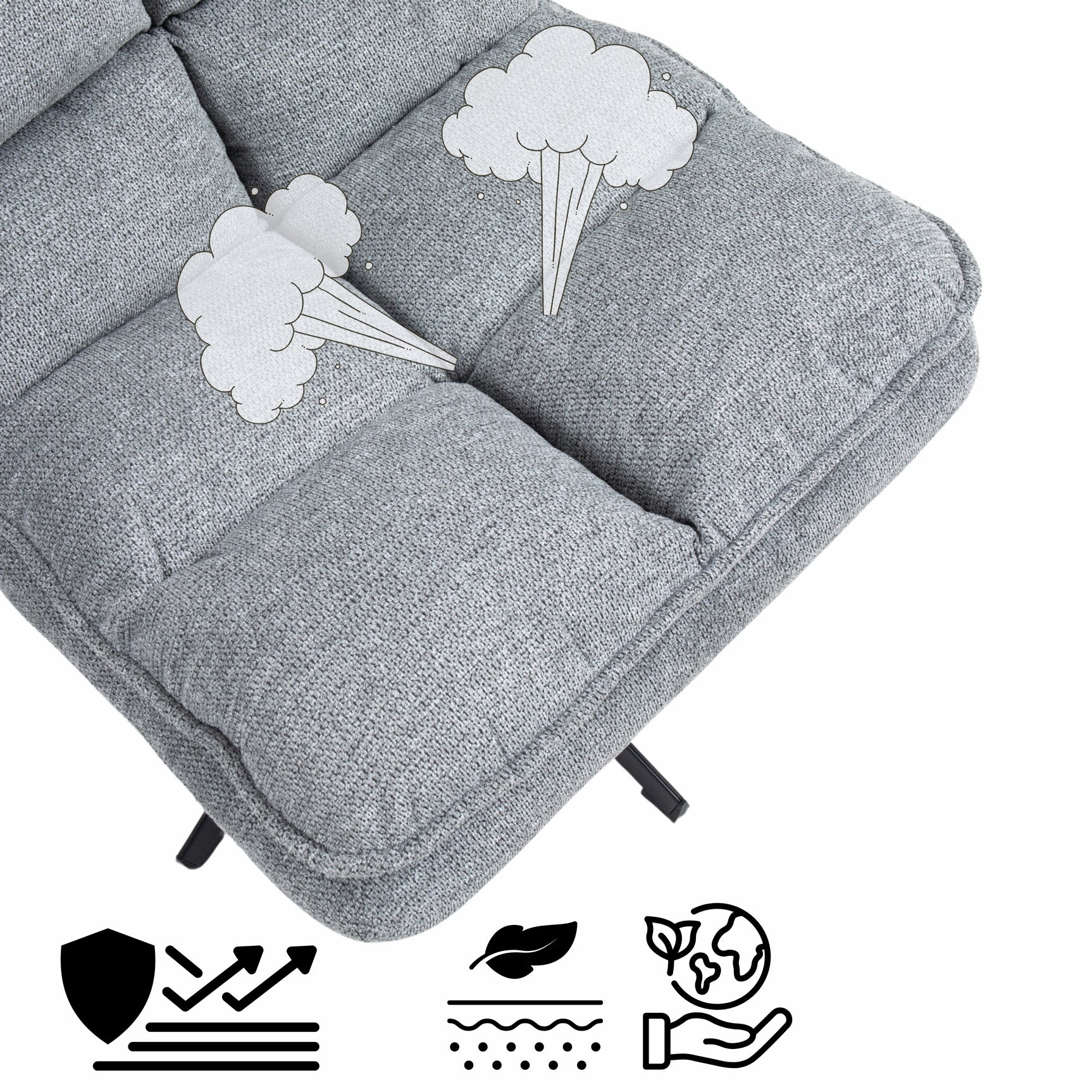 Poltrona relax pieghevole senza braccioli in tessuto grigio, girevole a 360° - AESTON