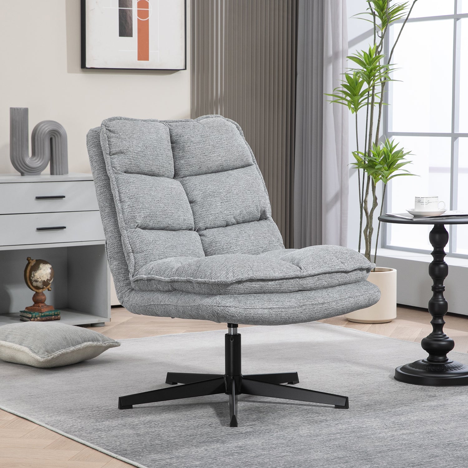Fauteuil de loisirs pliable sans accoudoirs en tissu gris pivotant à 360° - AESTON