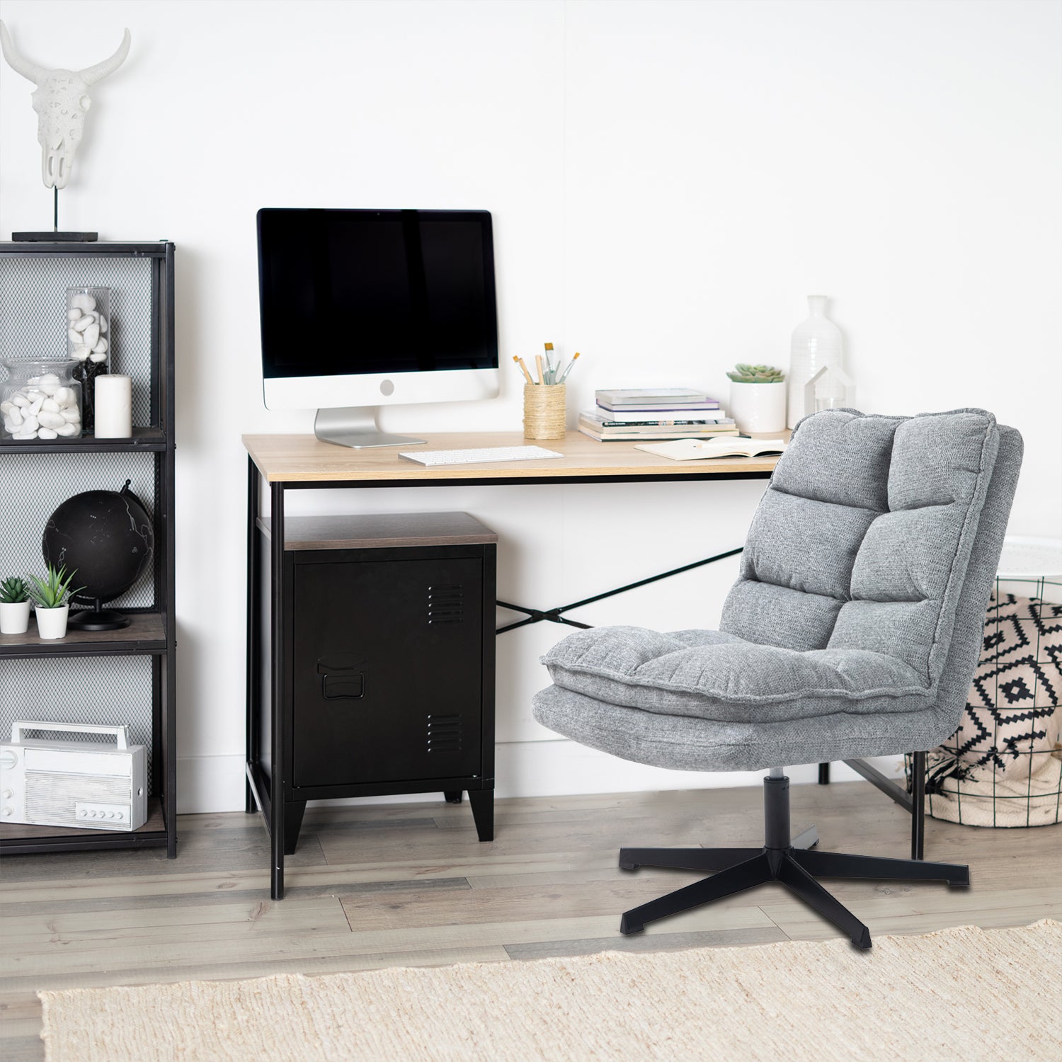 Fauteuil de loisirs pliable sans accoudoirs en tissu gris pivotant à 360° - AESTON