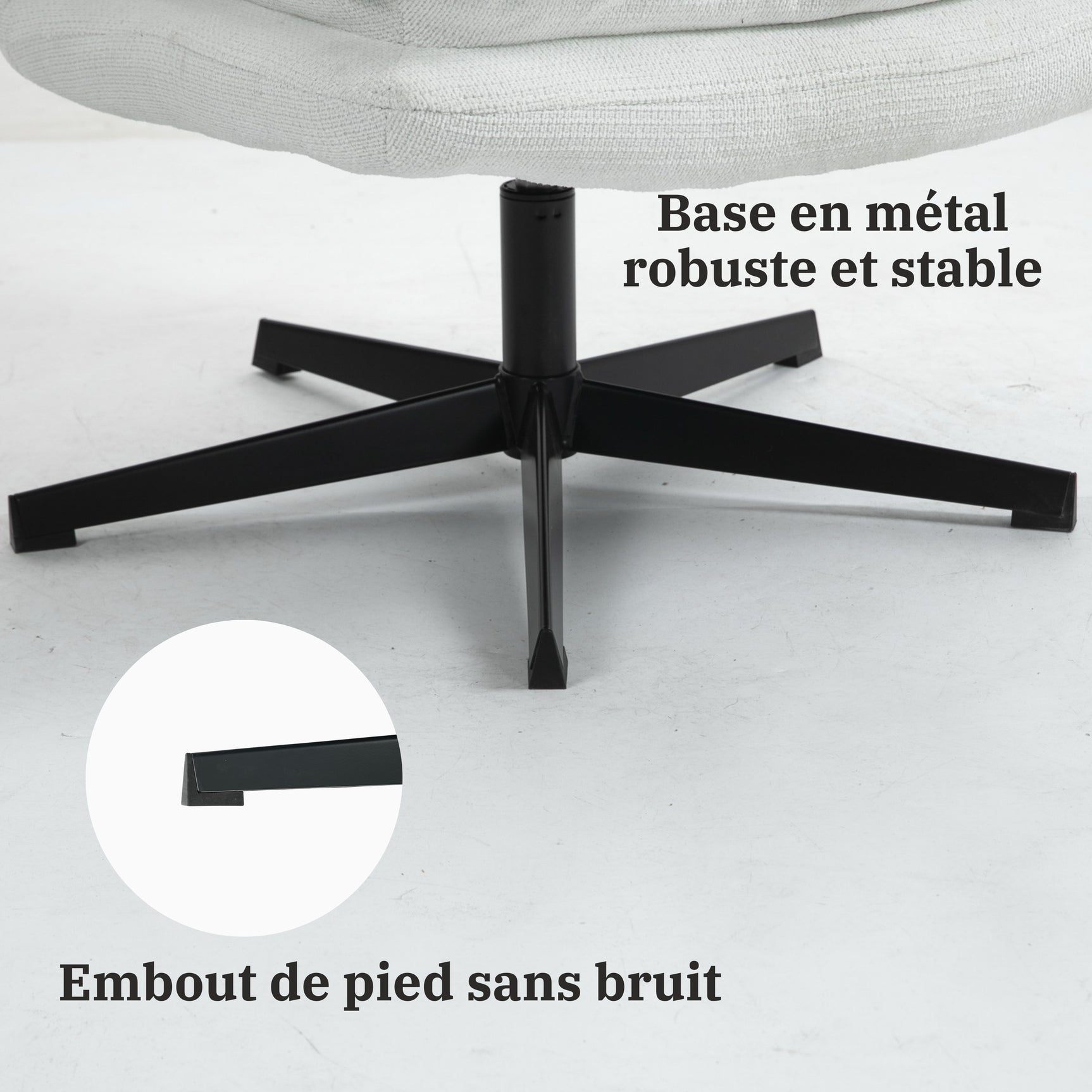 Fauteuil de loisirs pliable sans accoudoirs en tissu blanc pivotant à 360° - AESTON
