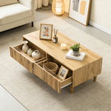Table basse en MDF couleur chêne clair avec éclairage LED