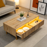 Table basse en MDF couleur chêne clair avec éclairage LED