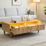 Table basse en MDF couleur chêne clair avec éclairage LED