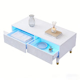 Table basse en MDF blanc avec éclairage LED