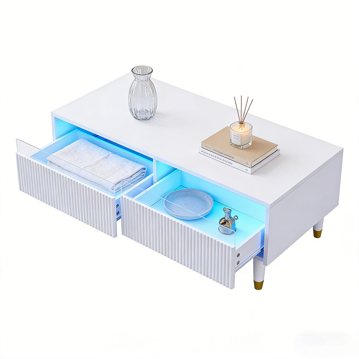 Table basse en MDF blanc avec éclairage LED