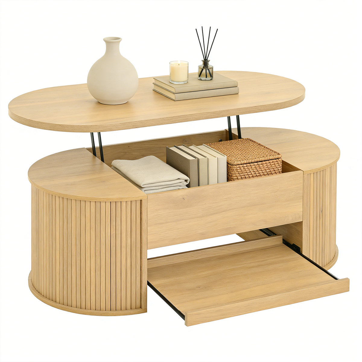 Table basse MDF ton bois avec plateau relevable