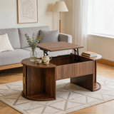 Table basse ovale en panneaux de fibres de MDF couleur noyer, hauteur réglable