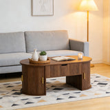 Table basse ovale en panneaux de fibres de MDF couleur noyer, hauteur réglable
