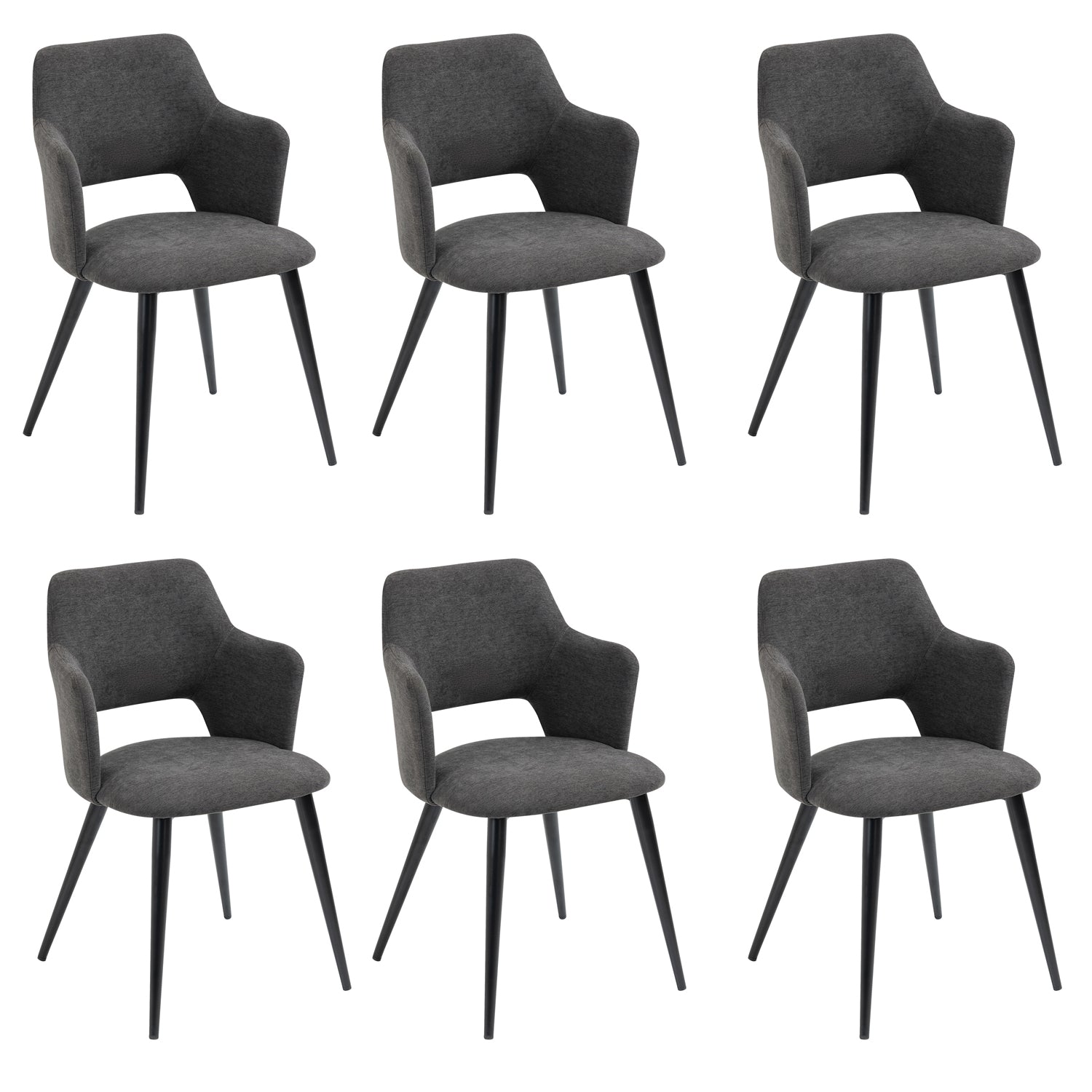 Conjunto de 6 sillas de comedor escandinavas con reposabrazos en tela gris - Akanji