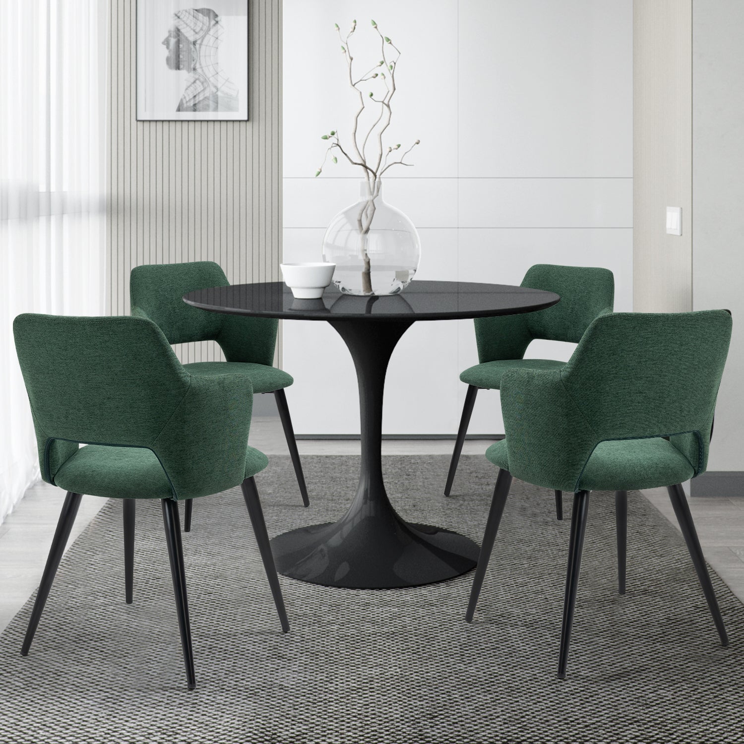 Lot de 2 fauteuils de salle à manger scandinaves avec accoudoirs en tissu vert - AKANJI
