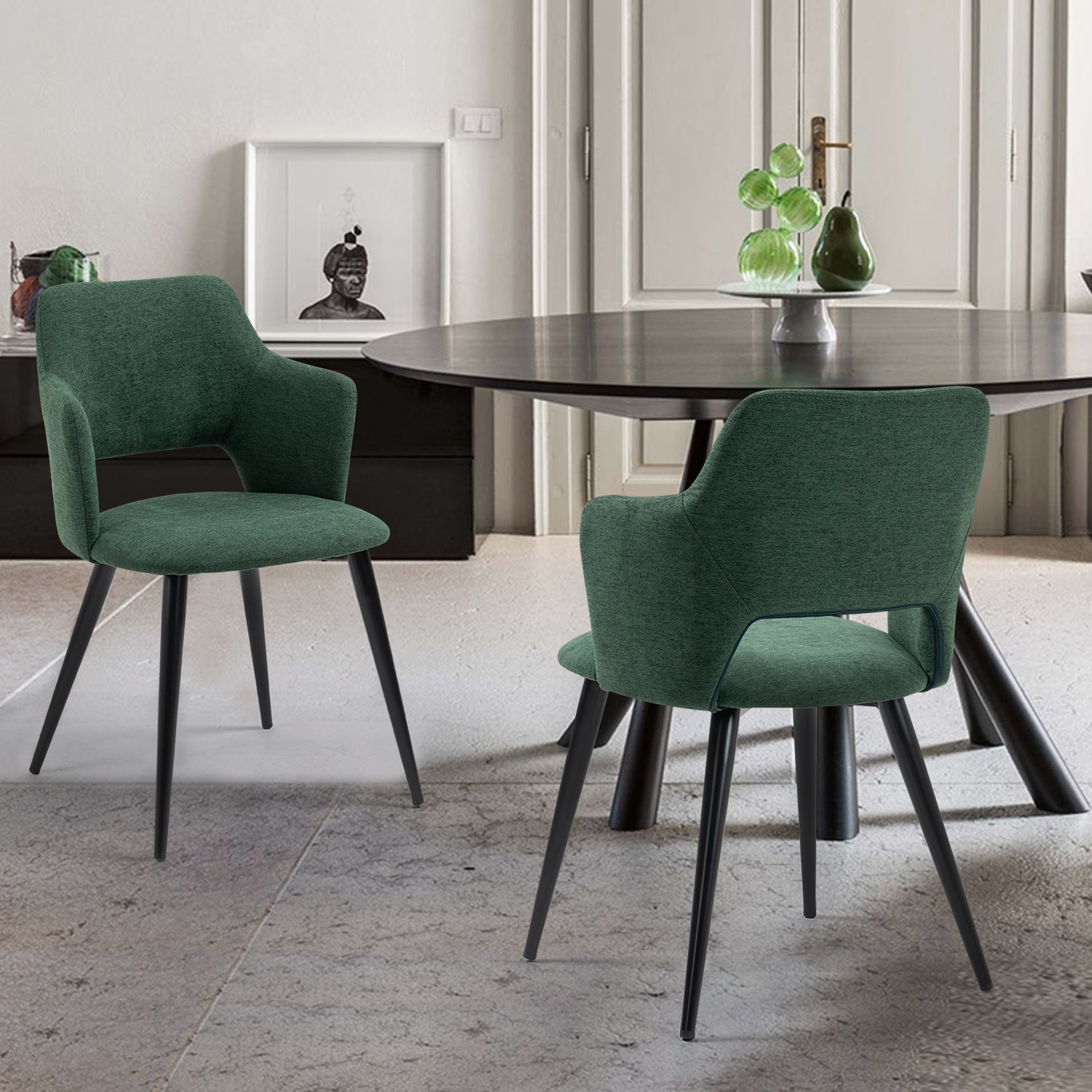 Lot de 2 fauteuils de salle à manger scandinaves avec accoudoirs en tissu vert - AKANJI