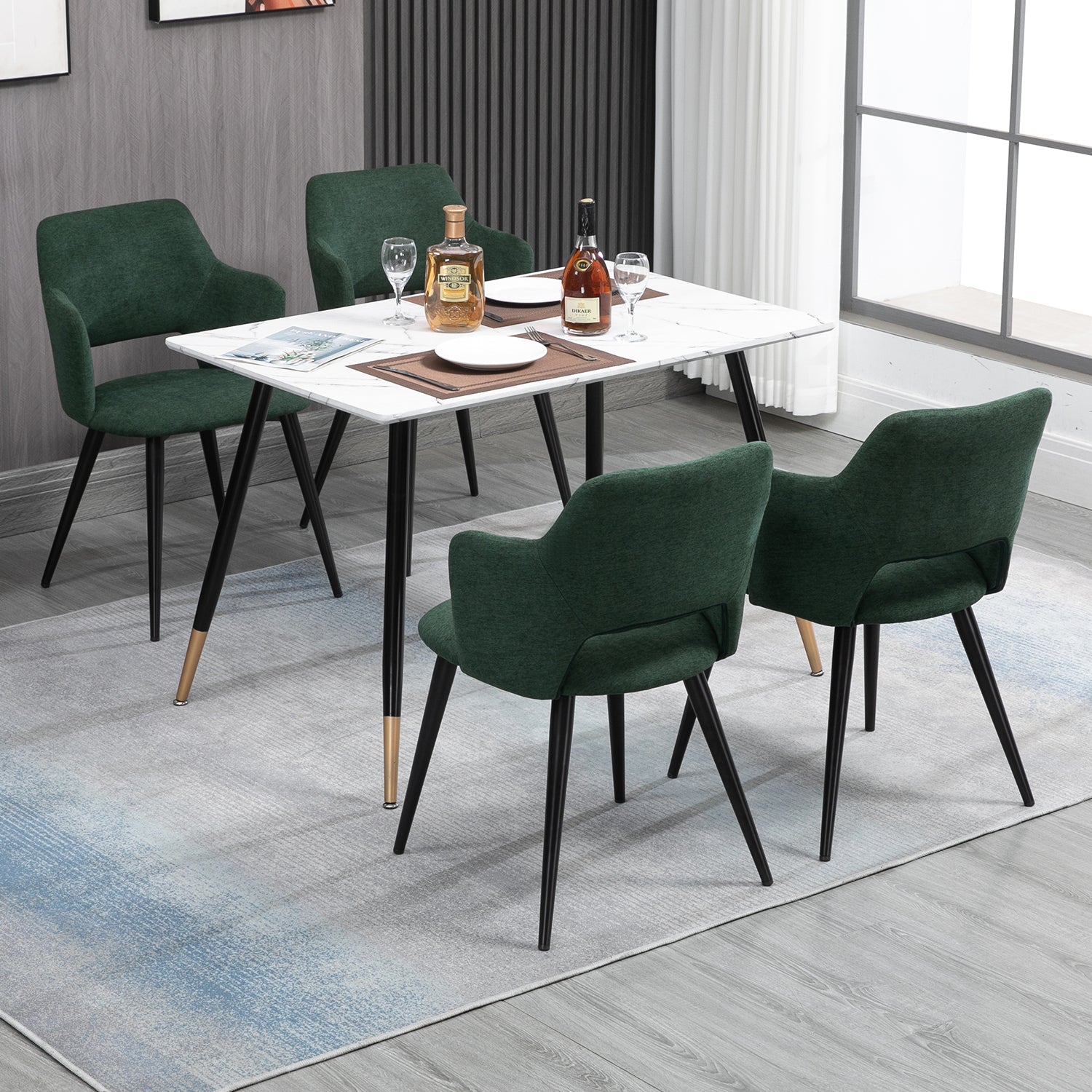 Lot de 4 fauteuils de salle à manger scandinaves avec accoudoirs en tissu vert - AKANJI