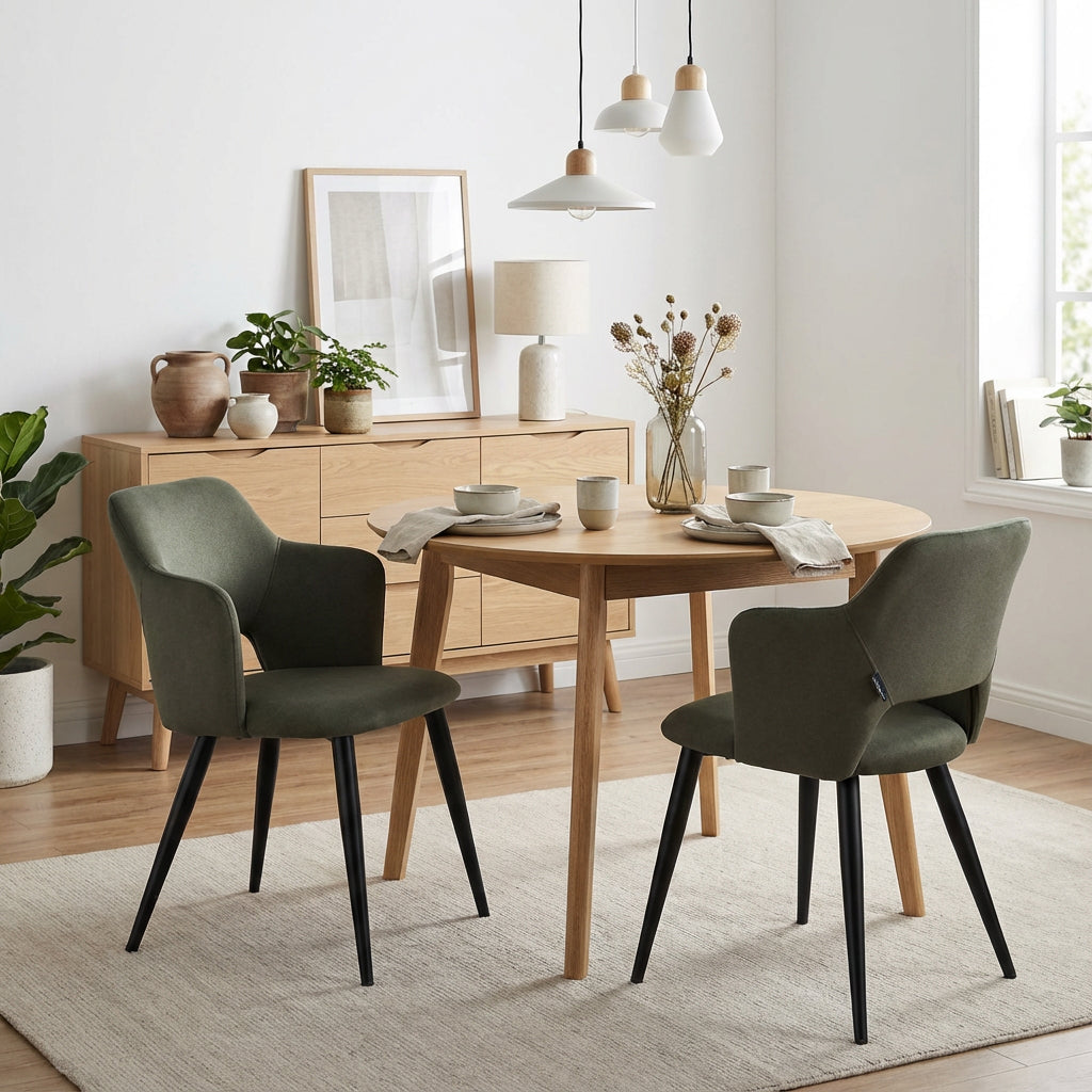 Lot de 2 chaises de salle à manger scandinaves avec accoudoirs en tissu résistant aux animaux et assise rembourrée, vert - AKANJI CC