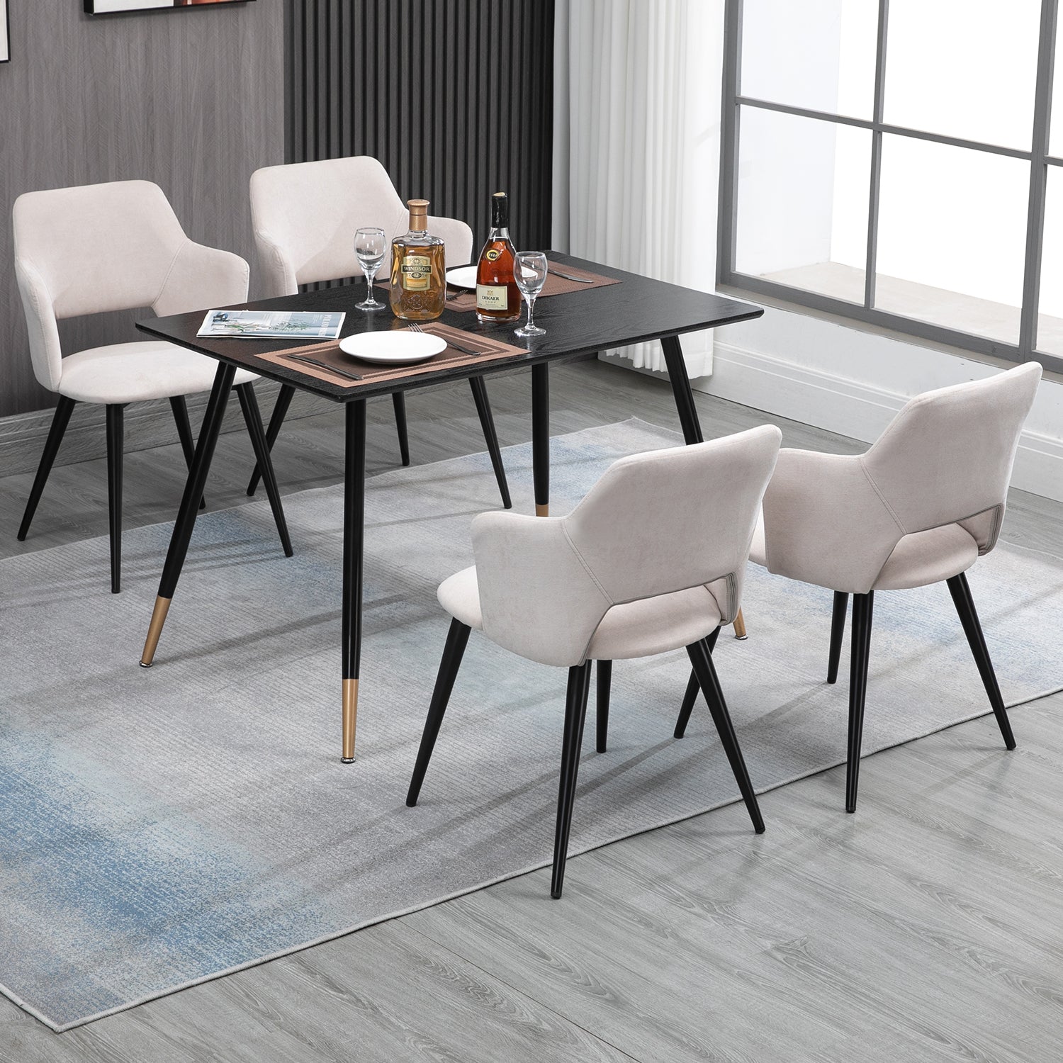 Set mit 6 skandinavischen Esszimmersesseln mit Armlehnen aus beigem Stoff – AKANJI