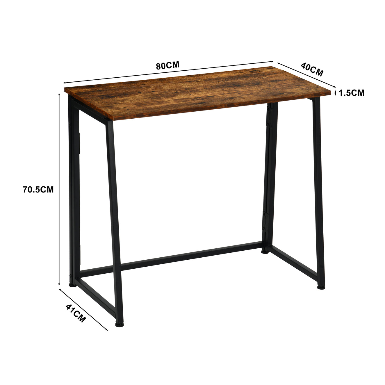 Bureau/table d'ordinateur industriel pliant avec 4 roulettes en bois et en métal noir - ASCOLI