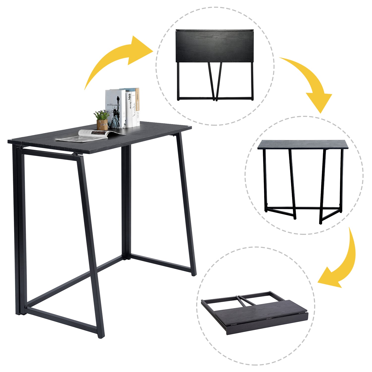 Bureau/table d'ordinateur industriel pliable en bois et en métal noir - ASCOLI