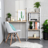 Bureau/table d'ordinateur industriel pliant en bois de chêne et en métal blanc - ASCOLI