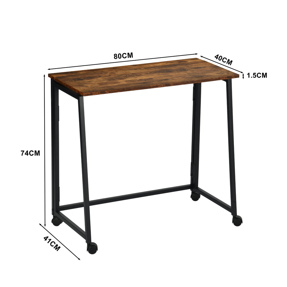 Bureau/table d'ordinateur industriel pliant avec 4 roulettes en bois et en métal noir - ASCOLI