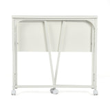 Bureau/table d'ordinateur pliant scandinave avec 4 roulettes en bois blanc et en métal blanc - ASCOLI