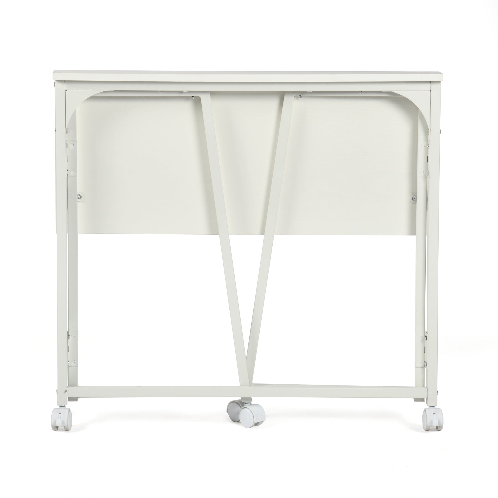 Bureau/table d'ordinateur pliant scandinave avec 4 roulettes en bois blanc et en métal blanc - ASCOLI