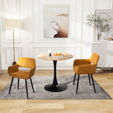 Ensemble de salle à manger de style scandinave comprenant une table ronde en chêne et 2 chaises en velours côtelé jaune