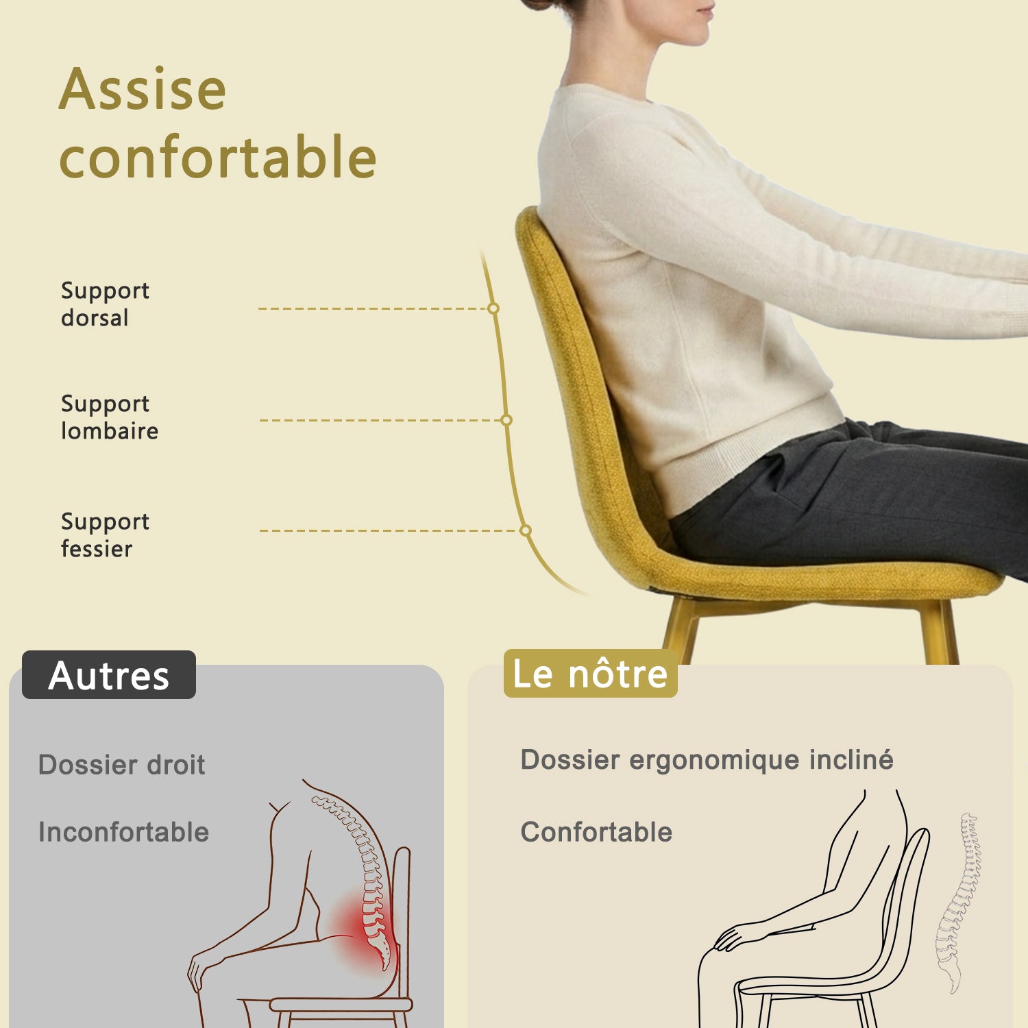 Lot de 8 chaises de salle à manger en tissu jaune doux, chaises de détente avec dossier et pieds métalliques assortis scandinave - CHARLTON