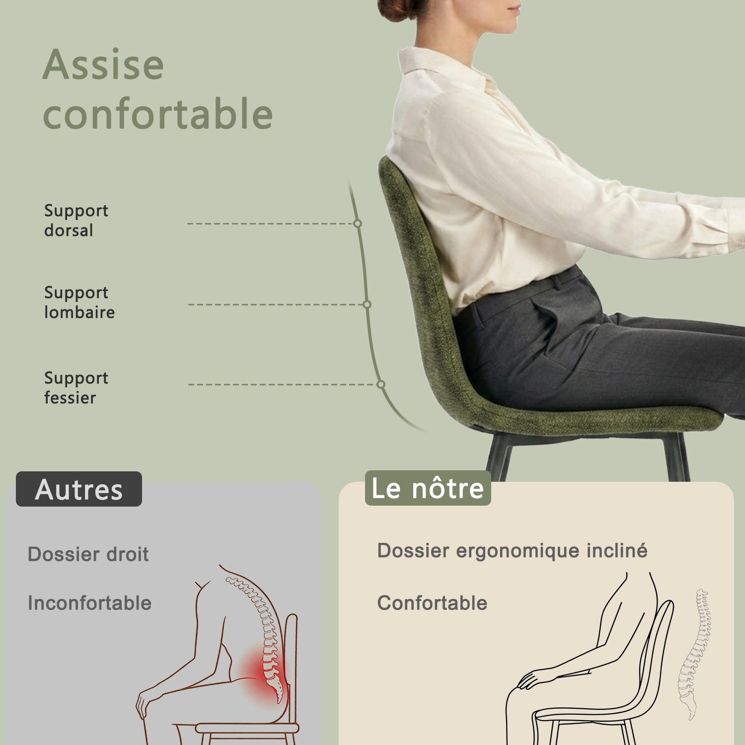 Lot de 4 chaises de salle à manger en tissu vert doux, chaises de détente avec dossier et pieds métalliques assortis scandinave - CHARLTON