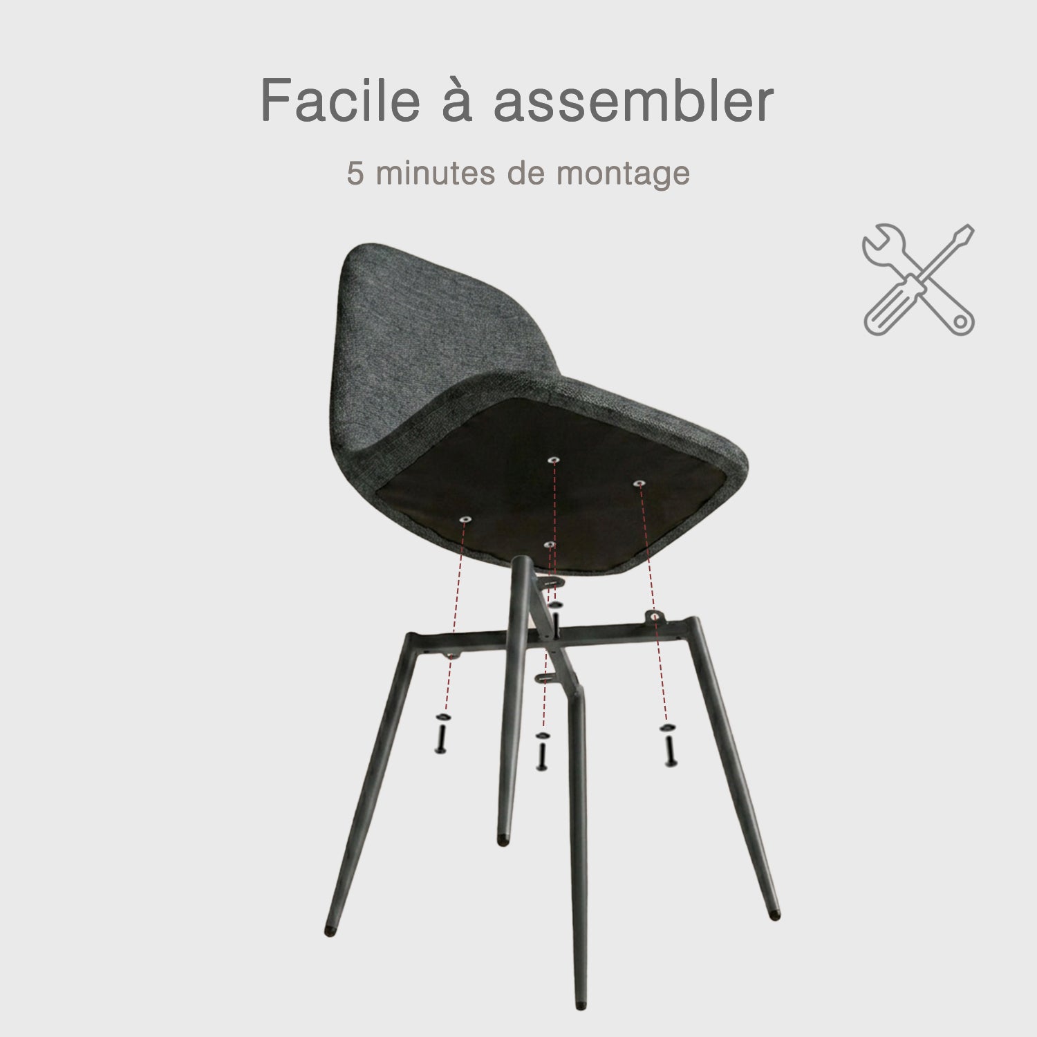 Lot de 8 chaises de salle à manger en tissu gris doux, chaises de détente avec dossier et pieds métalliques assortis scandinave - CHARLTON