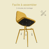 Lot de 4 chaises de salle à manger en tissu jaune doux, chaises de détente avec dossier et pieds métalliques assortis scandinave - CHARLTON