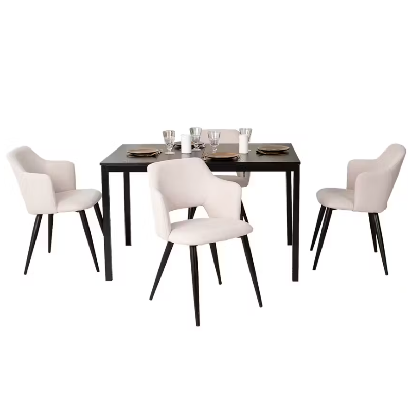 Round Table Table Table Table Timber Ø80 cm with 4 black velvet chairs, modern and comfortable style