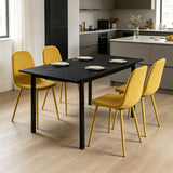 Round Table Table Table Table Timber Ø80 cm with 4 black velvet chairs, modern and comfortable style
