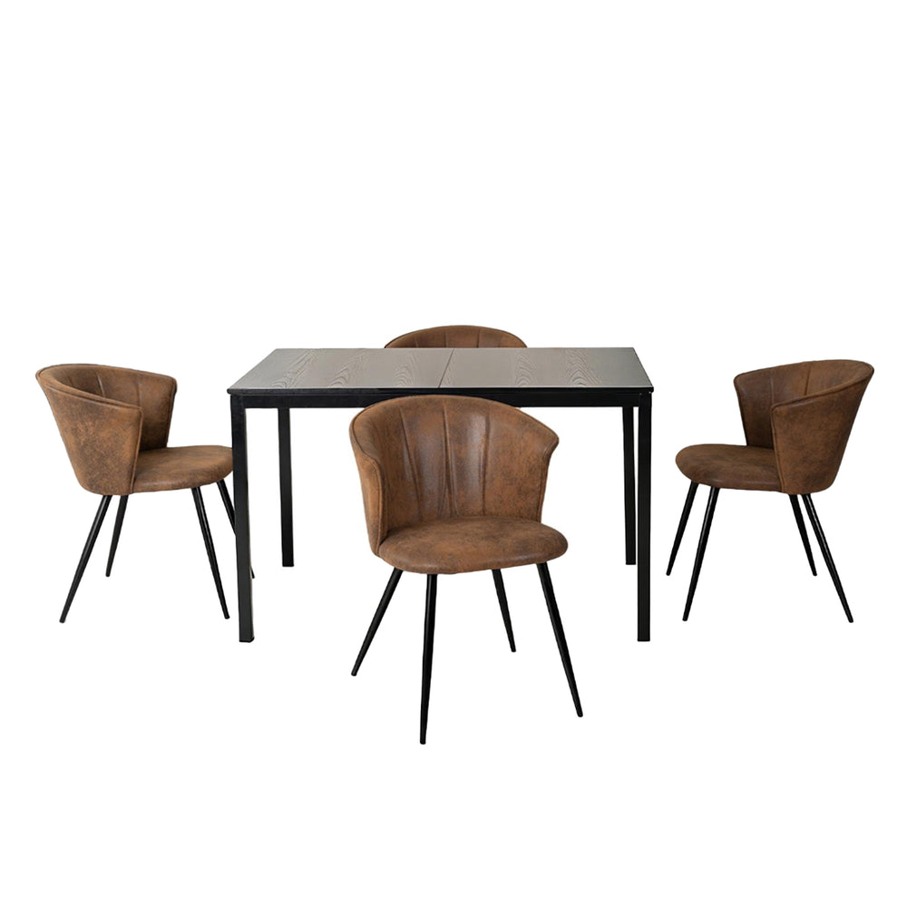 Round Table Table Table Table Timber Ø80 cm with 4 black velvet chairs, modern and comfortable style