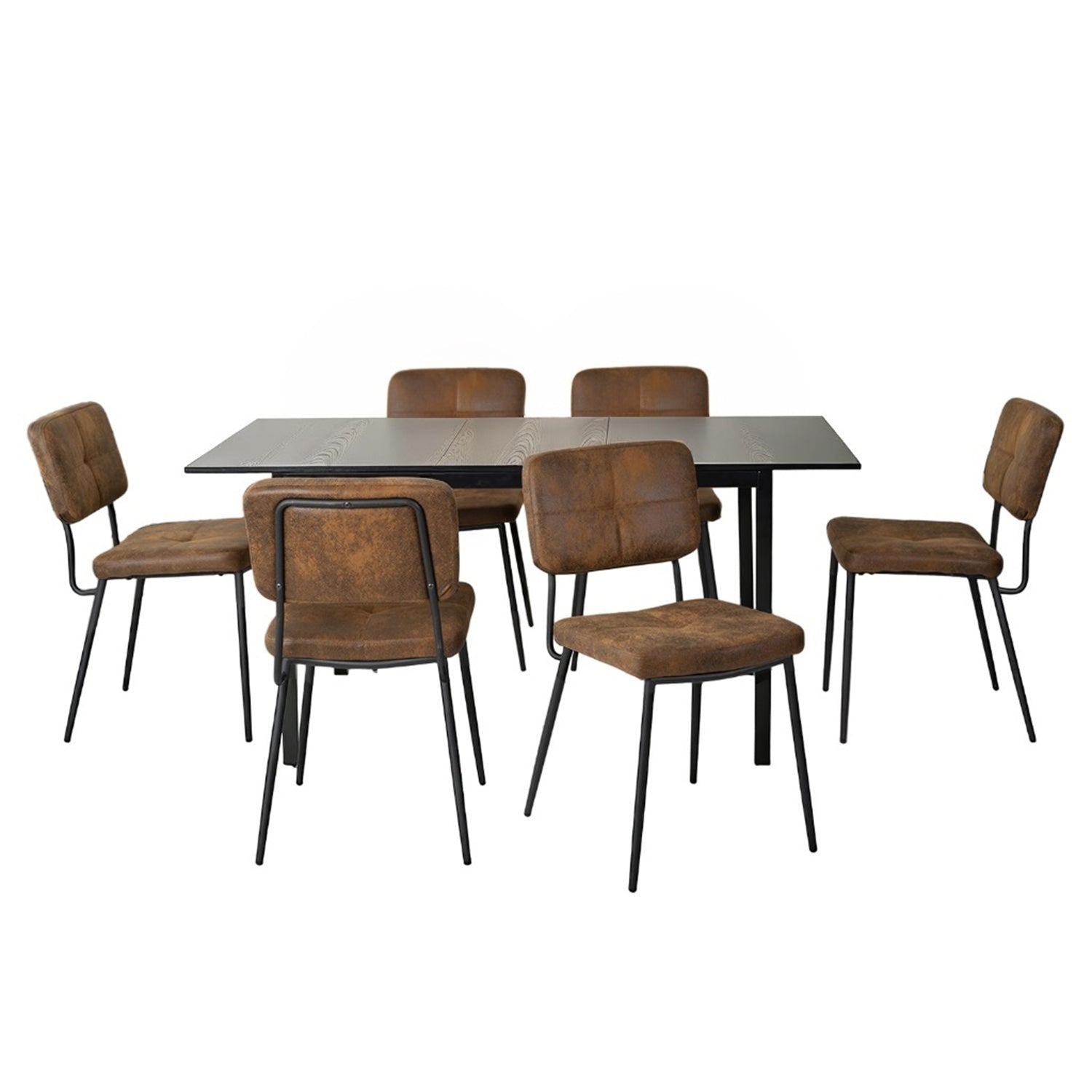 Round Table Table Table Table Timber Ø80 cm with 4 black velvet chairs, modern and comfortable style