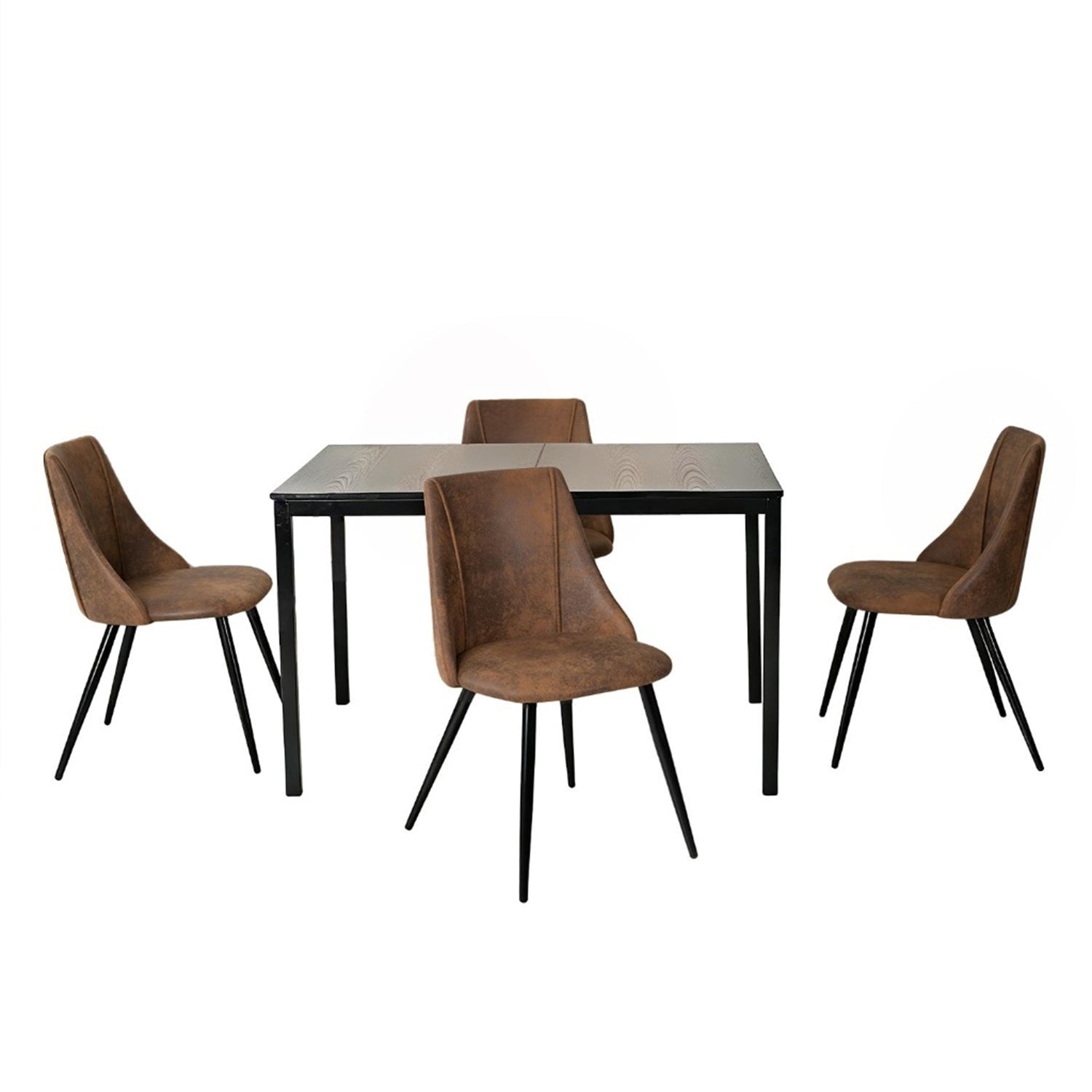 Ensemble table à manger extensible noire avec 4 fauteuils en suédine, style scandinave