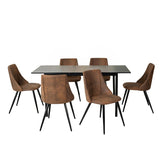 Ensemble table à manger extensible noire avec 6 fauteuils en suédine, style scandinave